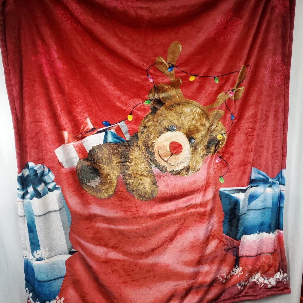 Lit Throw Red Super Soft & Comfy Teddy Bear Christmas Lights Light Up Thow New